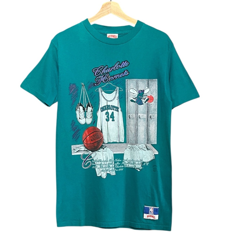 Nutmeg Mills Vintage 80s NBA Charlotte Hornets Single Stitch Graphic Tee Shirt